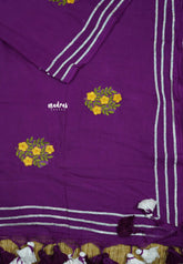 Magenta purple - Soft Mul Cotton Saree with embroidery work and Gota Patti border without blouse